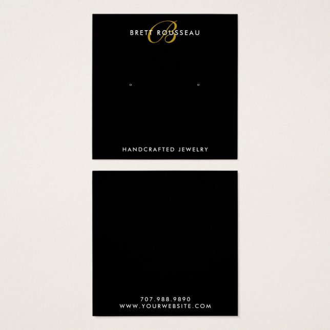 Chic Gold Monogram Black Earring Display Card (Vorne & Hinten)