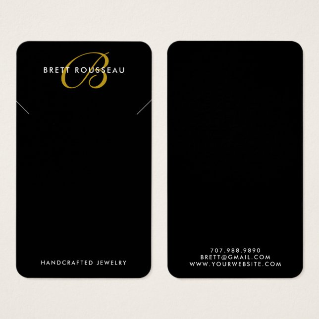 Chic Gold Monogram Black Necklace Display Card (Vorne & Hinten)