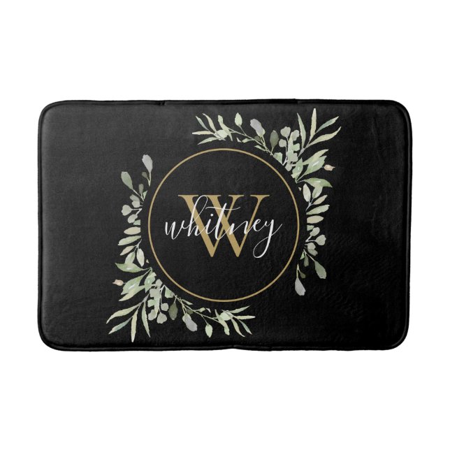 Chic Gold Monogram Elegant Script Greenerity Black Badematte (Vorderseite)
