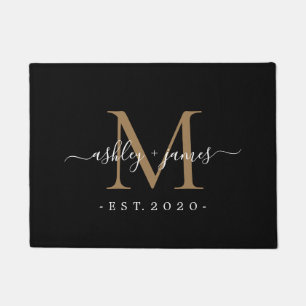 Chic Gold Monogram Script-Namen Hochzeitdatum Schw Fußmatte