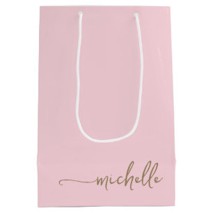 Chic Gold Monogramm Namensschrift Blassrosa Mittlere Geschenktüte