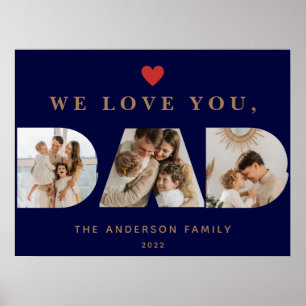 Chic Gold Navy Blue Custom Drei Vater Script Fotos Poster