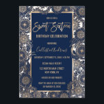 Chic Gold Navy Blue Floral Illustration Sweet 16 Einladung<br><div class="desc">Diese einzigartige Sweet 16 Einladung ist ein handgezeichnetes Blumenmuster, überlagert mit Imitaten, bedruckt mit Goldfolie und Marineblau mit individueller Pinseltypografie. Das künstlerische, elegante und schicke Design ist die perfekte Wahl für das moderne und trendige Geburtstagsmädchen. Wow deine Gäste mit dieser eleganten, besonderen und schönen Einladung. ***WICHTIGE HINWEIS FÜR DESIGN: Für...</div>