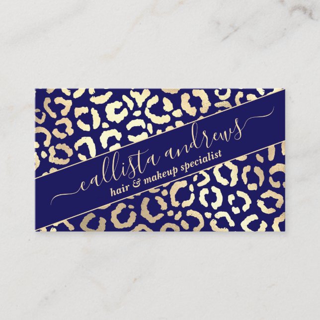Chic Gold Navy Blue Leopard Cheetah Animal Print Visitenkarte (Vorderseite)