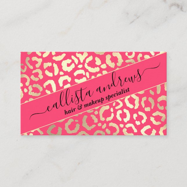 Chic Gold Neon Pink Leopard Cheetah Animal Print Visitenkarte (Vorderseite)