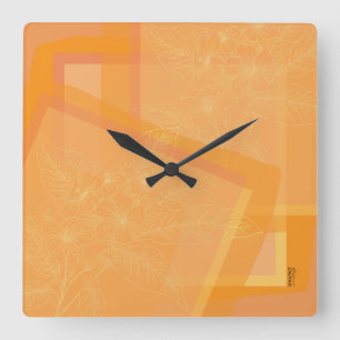 Chic Gold Orange Abstract Floral Quadratische Wanduhr