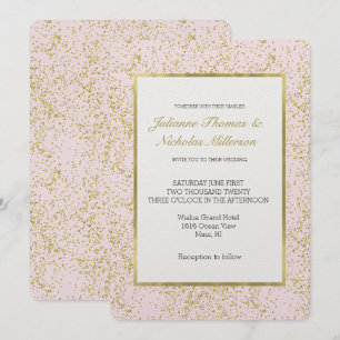 Chic Gold Pink Blush Confetti Sparkle Hochzeit Einladung