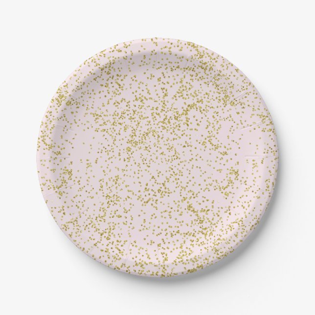 Chic Gold Pink Blush Confetti Sparkone Pappteller (Vorderseite)