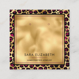 Chic Gold Pink Leopard Print Earring Display Card Quadratische Visitenkarte