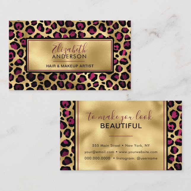 Chic Gold Pink Leopard Print Fashion Modern Visitenkarte (Vorne/Hinten)