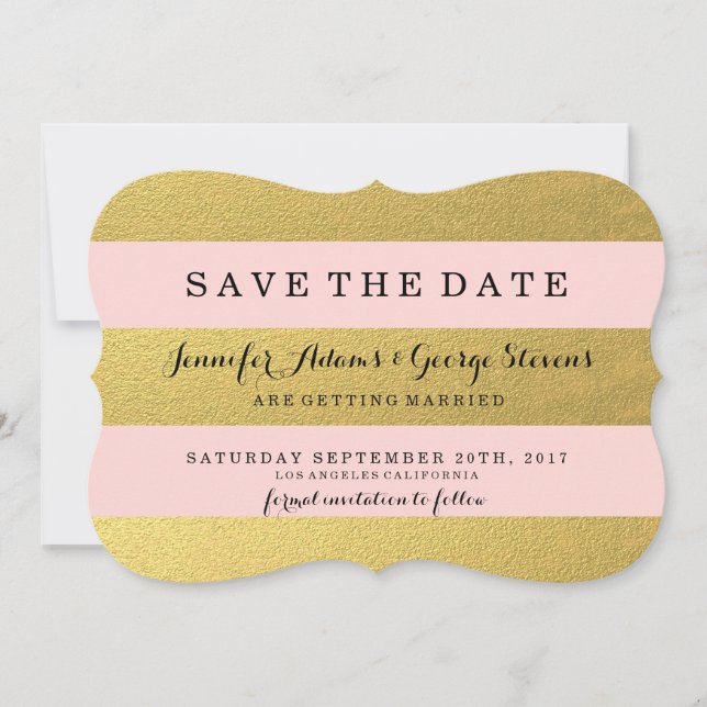 CHIC GOLD | PINK STRIPES SAVE THE DATE (Vorderseite)