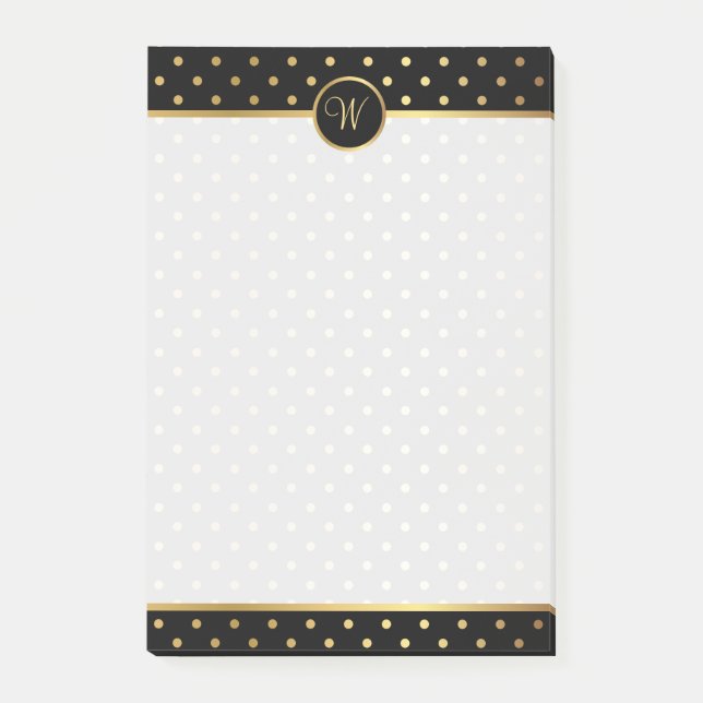 Chic Gold Polka Dots auf Schwarz mit Ihrer Monogra Post-it Klebezettel (Vorderseite)