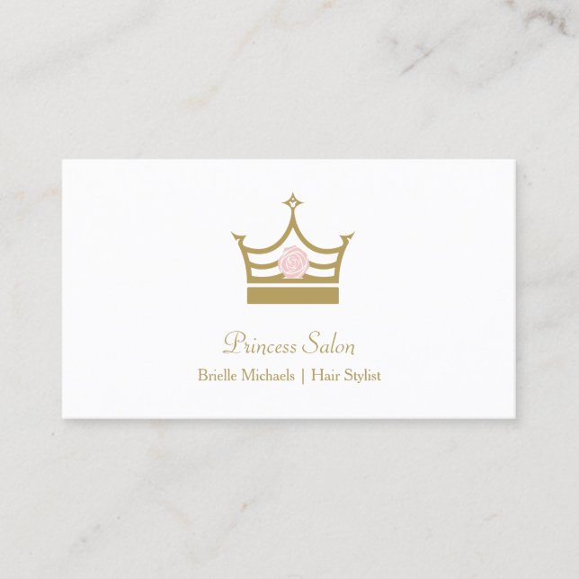 Chic Gold Princess Crown Pink Rose Haar Stylist Visitenkarte (Vorderseite)
