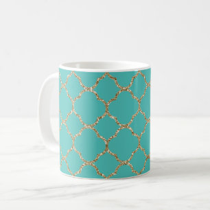 Chic Gold Quatrefolie Aquamarin White Coffee Tasse