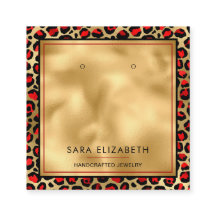 Chic Gold Red Leopard Print Earring Display Card