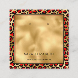 Chic Gold Red Leopard Print Earring Display Card Quadratische Visitenkarte