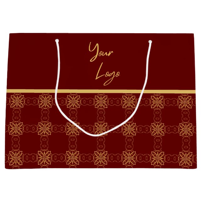 Chic Gold Red Muster Custom Business Logo Große Geschenktüte (Vorderseite)