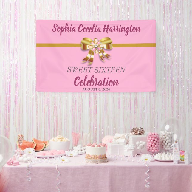 Chic Gold Ribbon Geburtstagsparty Banner (Party)