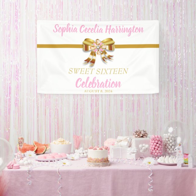 Chic Gold Ribbon Geburtstagsparty Banner (Party)