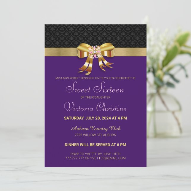 Chic Gold Ribbon zum Geburtstag Einladung (Stehend Vorderseite)