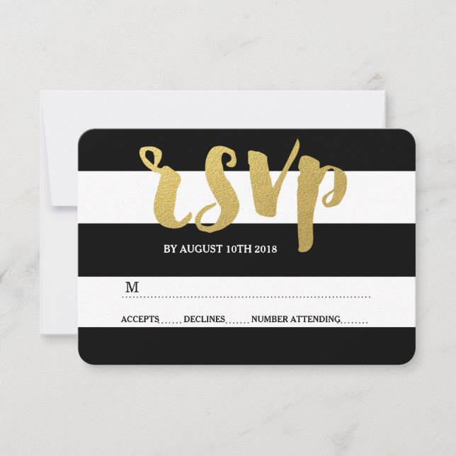 Chic Gold | RSVP-Karte mit feinem schwarzem Streif RSVP Karte (Vorderseite)