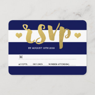 Chic Gold RSVP-Karte mit fett blauem Streifen RSVP Karte