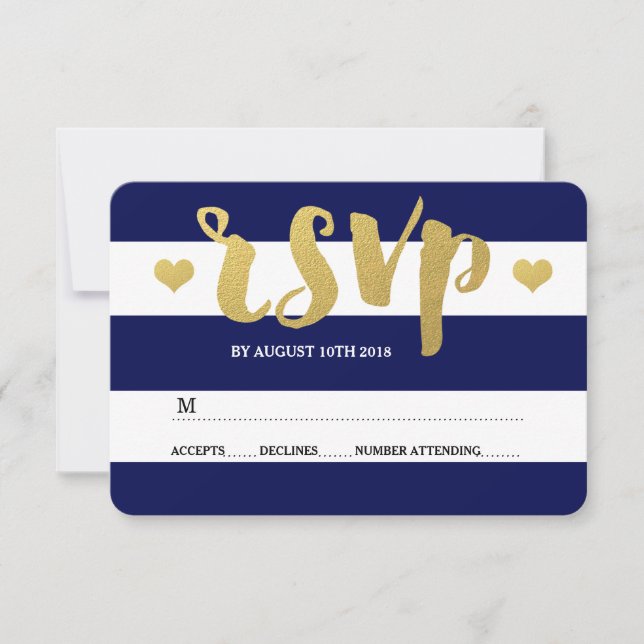 Chic Gold | RSVP-Karte mit fett blauem Streifen RSVP Karte (Vorderseite)
