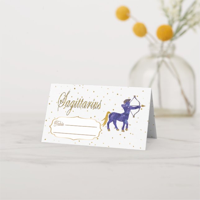 Chic Gold Sagittarius Zodiac Birthday Platzkarte (Vorderseite)