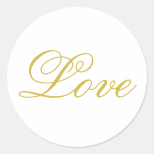 Chic Gold Schrift Weiß Liebe Hochzeit Kalligrafie Runder Aufkleber