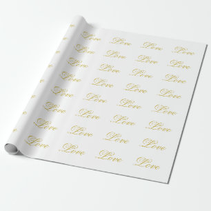 Chic Gold Schrift Weiß Liebe Hochzeit Kalligraphie Geschenkpapier