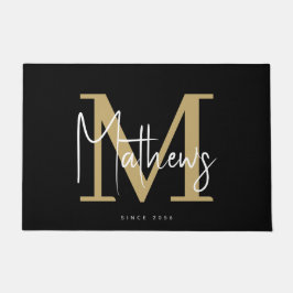 Chic Gold Schwarz-weiß Monogram Familienname Fußmatte