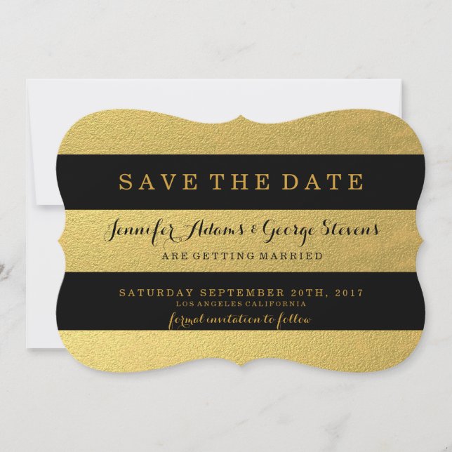 CHIC GOLD | SCHWARZE STREIFEN SAVE THE DATE (Vorderseite)