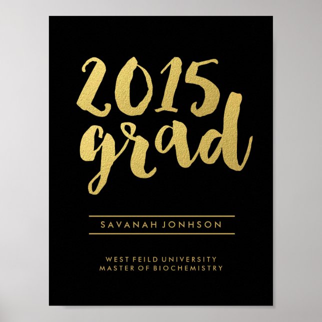 Chic Gold Script | Black 2015 Graduate Poster (Vorne)