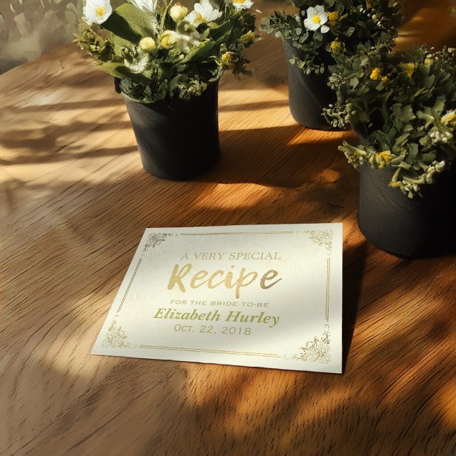 Chic Gold Script Blumenrahmen Brautparty Rezept Einladungspostkarte (Von Creator hochgeladen)