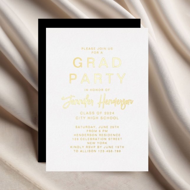 Chic Gold Script Grad Party Einladung (Chic Gold Script Grad Party Foil Invitation)