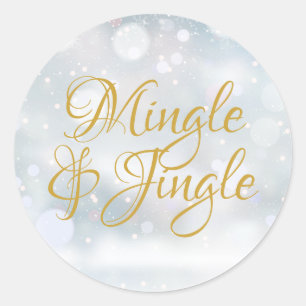 Chic Gold Script Mingle Jingle Weihnachtsfeiertag Runder Aufkleber