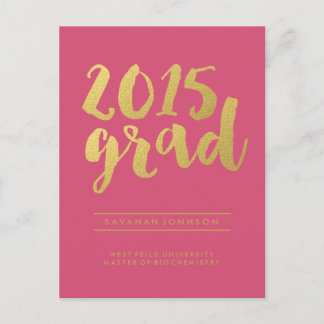 Chic Gold Script | Pink Graduate Foto Postkarte