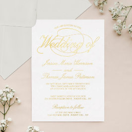 Chic Gold Script Wedding Real Folieneinladung