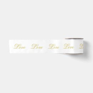 Chic Gold Script White Liebe Hochzeitkalligrafie Satinband