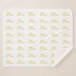 Chic Gold Script White Liebe Hochzeitkalligrafie Sherpadecke