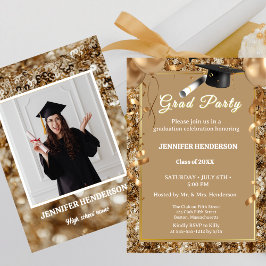 Chic Gold Sequins Graduation Party 2025 Einladung