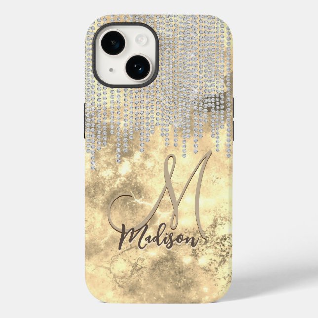 Chic gold silber Kristall Tropfen monogram Case-Ma Case-Mate iPhone 14 Hülle (Rückseite)