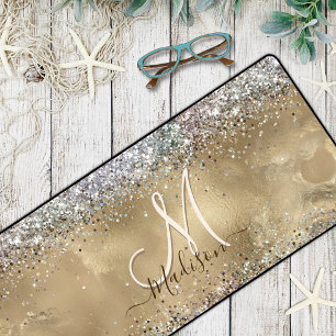 Chic Gold Silver iridescent Glitzer Monogramm Schreibtischunterlage