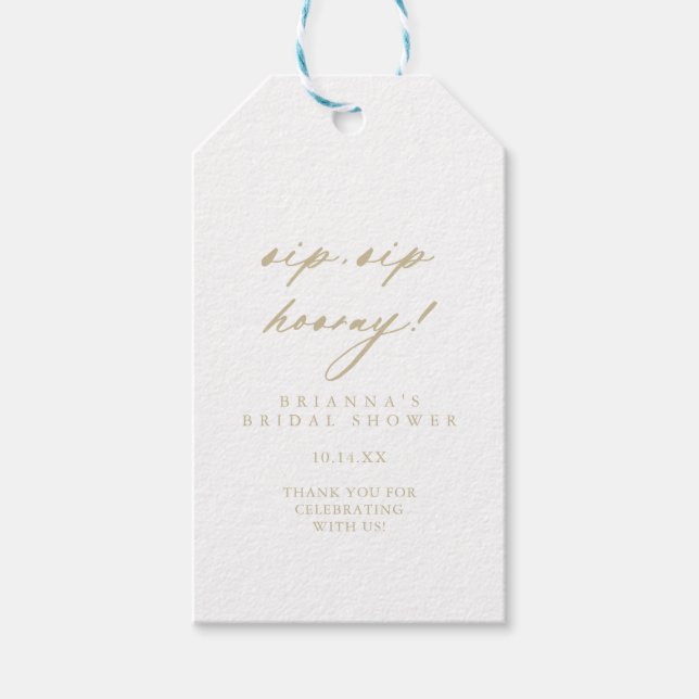 Chic Gold Sip Hooray Brautparty Geschenkanhänger (Vorderseite)