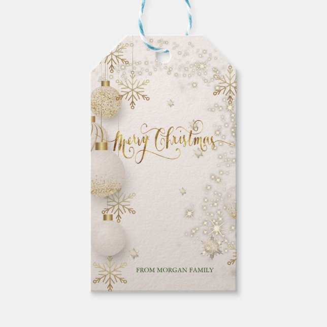 Chic Gold Snowflakes, Balls Weihnachten Geschenkanhänger (Vorderseite)