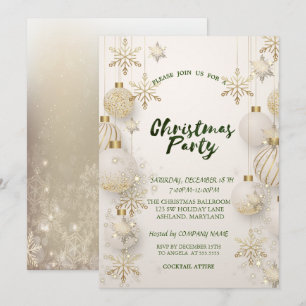 Chic Gold Snowflakes, Balls Weihnachtsunternehmen  Einladung