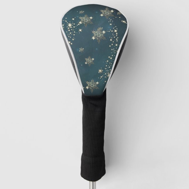 Chic Gold Snowflakes Green Golf Headcover (Vorderseite)