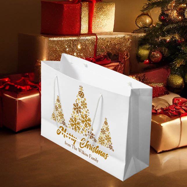 Chic Gold Snowflakes Weihnachtsbaum Personalisiert Große Geschenktüte (Von Creator hochgeladen)