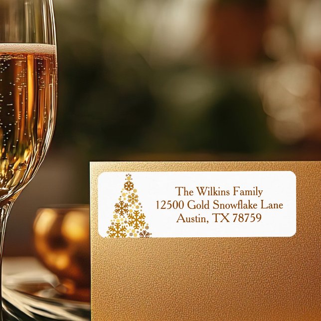 Chic Gold Snowflakes Weihnachtsbaum Rücksendeadres (Von Creator hochgeladen)