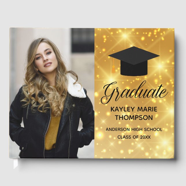 Chic Gold Sparkle 2022 Graduate Foto Abschluss Gästebuch (Vorderseite)